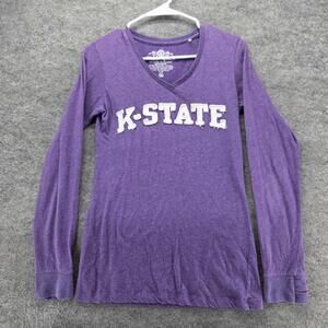 K-State Shirt Womens M Purple V-Neck Long Sleeve NCAA Football Three Square